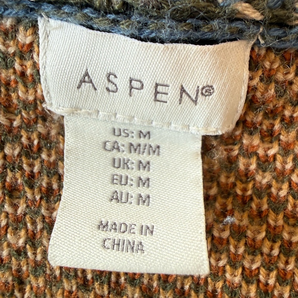 Open-Front Geometric Pattern Knit Cardigan - Orange, Blue, Cream Size Medium - Picture 6 of 9